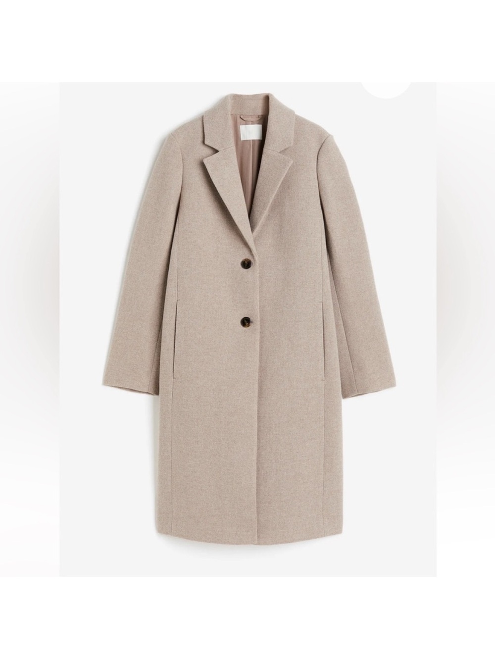 H&M Light Beige Single-Breasted Wool-Blend Coat